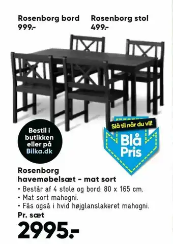 Bilka Rosenborg havemøbelsæt - mat sort tilbud