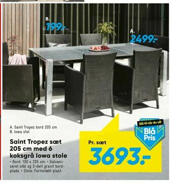 Bilka Saint Tropez sæt 205 cm med 6 koksgrå Iowa stole tilbud