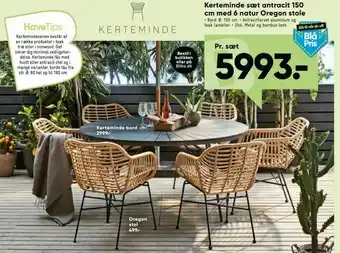 Bilka Kerteminde sæt antracit 150 cm med 6 natur Oregon stole tilbud