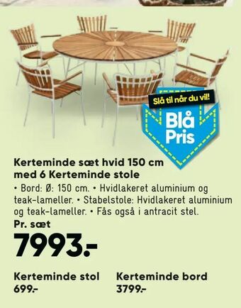 Bilka Kerteminde sæt hvid 150 cm med 6 Kerteminde stole tilbud