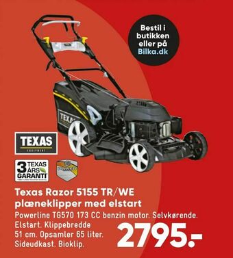 Bilka Texas Razor 5155 TR/WE plæneklipper med elstart tilbud