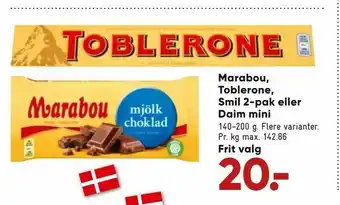 Bilka Marabou, Toblerone, Smil 2-pak eller Daim mini tilbud