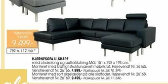 Daells Bolighus Hjørnesofa u-shape tilbud