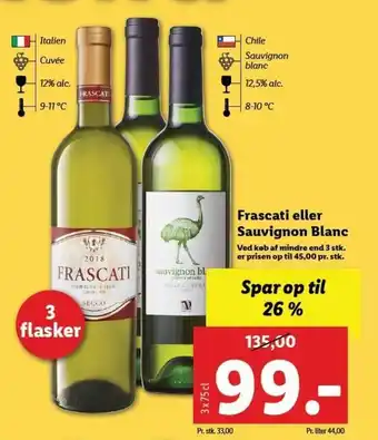 Lidl Frascati Eller Sauvignon Blanc 3x75 cl tilbud