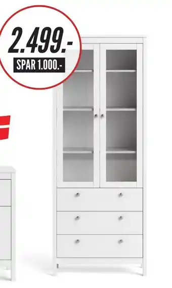 My Home Vitrineskab med glas låger og 3 skuffer tilbud