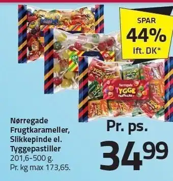 Fleggaard Nørregade frugtkarameller, slikkepinde eller tyggepastiller tilbud