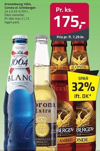 Fleggaard Kronenbourg 1664, corona eller grimbergen tilbud