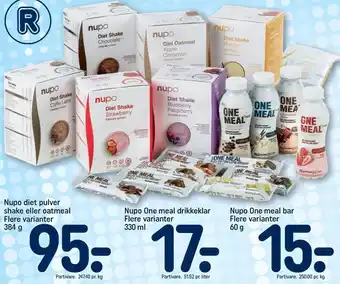 REMA 1000 Nupo diet pulver shake, oatmeal, nupo one meal drikkeklar eller bar tilbud