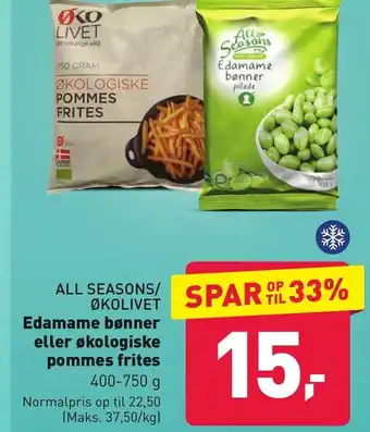 ALL SEASONS ØKOLIVET Edamame bønner eller økologiske pommes frites