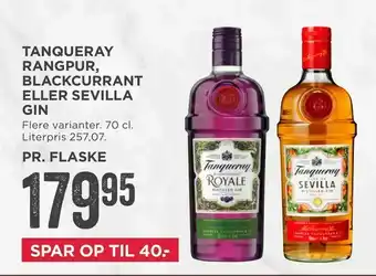 MENY Tanqueray rangpur, blackcurrant eller sevilla gin tilbud