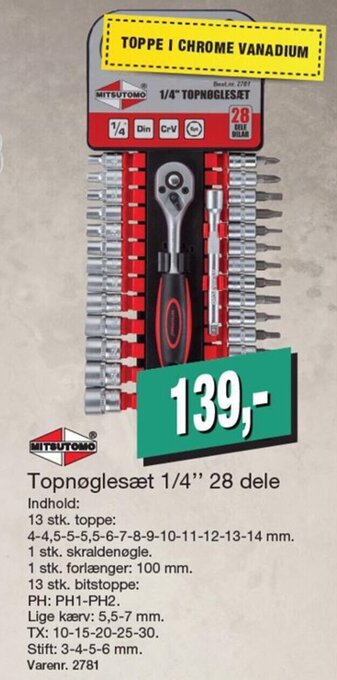 Harald Nyborg Topnøglesæt 1/4" 28 dele tilbud