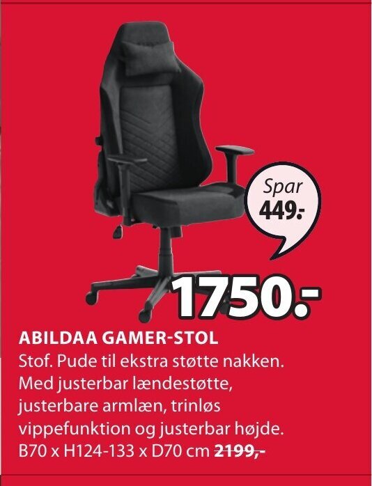 JYSK ABILDAA GAMER-STOL tilbud