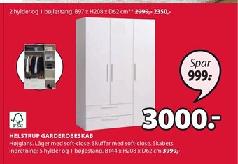 JYSK HELSTRUP GARDEROBESKAB tilbud