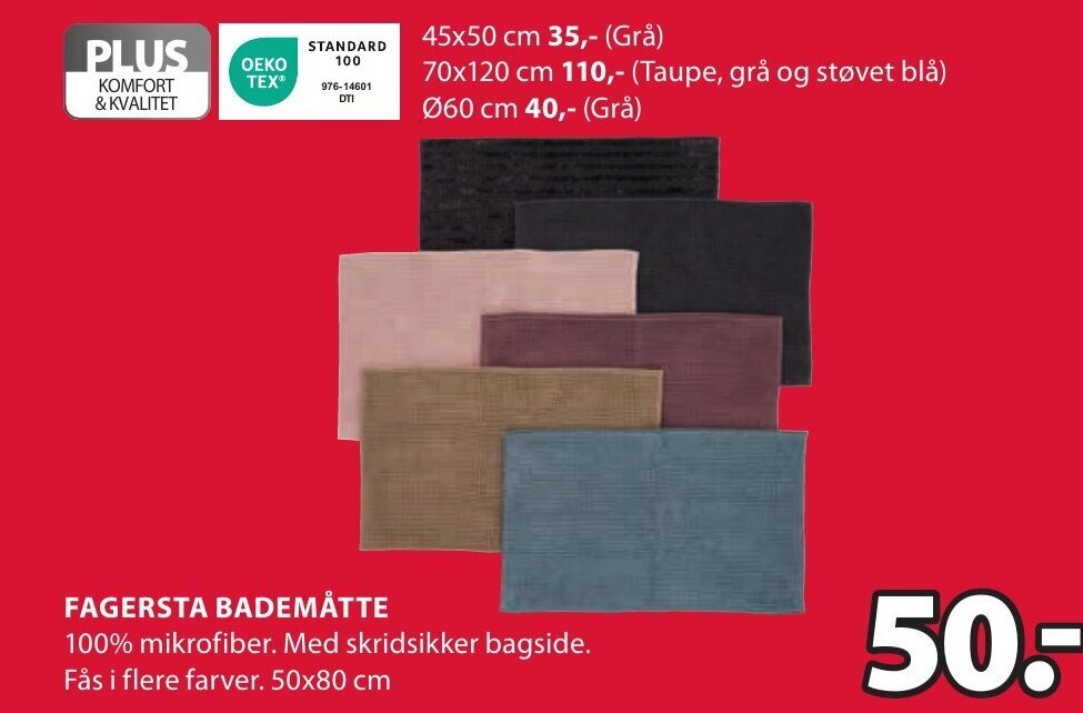 JYSK FAGERSTA BADEMÅTTE tilbud