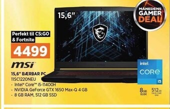 Power Msi 15,6'' bærbar pc tilbud