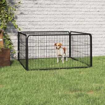 Hundegård 100x50 cm 4 paneler pulverlakeret stål sort
