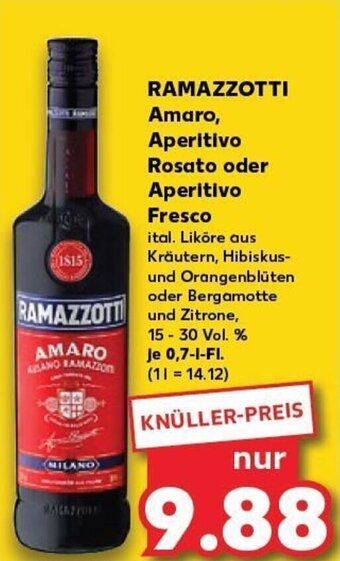 Kaufland RAMAZZOTTI Amaro, Aperitivo Rosato oder Aperitivo Fresco tilbud