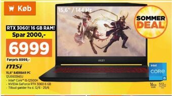 Power Msi bærbar pc tilbud