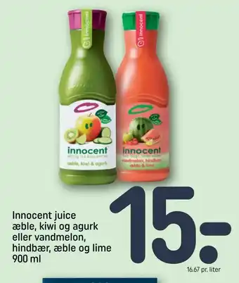 Innocent juice æble, kiwi og agurk eller vandmelon, hindbær, æble og lime