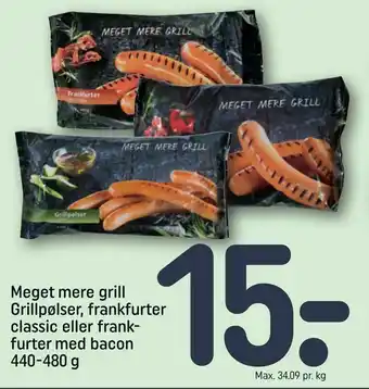REMA 1000 Meget mere grill Grillpølser, frankfurter classic eller frank furter med bacon tilbud