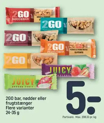 REMA 1000 2GO bar, nødder eller frugtstænger tilbud