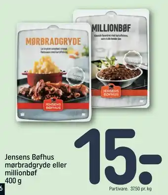REMA 1000 Jensens Bøfhus mørbradgryde eller millionbøf tilbud