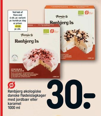 REMA 1000 Rønbjerg økologiske danske flødeislagkager med jordbær eller karamel tilbud