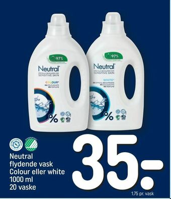 REMA 1000 Neutral flydende vask Colour eller white 1000 ml 20 vaske tilbud