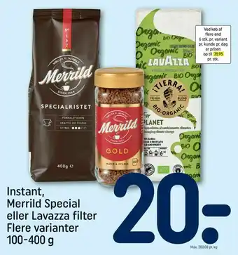 REMA 1000 Instant, Merrild Special eller Lavazza filter tilbud