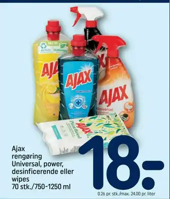 REMA 1000 Ajax rengøring Universal, power, desinficerende eller wipes 70 stk./750-1250 tilbud