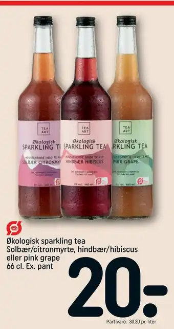 REMA 1000 Økologisk sparkling tea Solbær/citronmyrte, hindbær/hibiscus eller pink grape tilbud