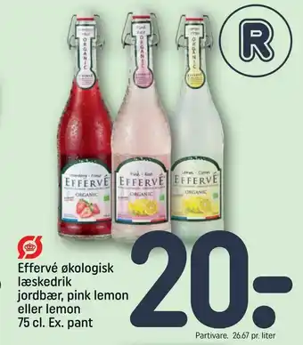 REMA 1000 Effervé økologisk læskedrik jordbær, pink lemon eller lemon tilbud