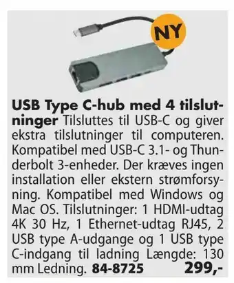 Biltema USB Type C-hub med 4 tilslutninger tilbud