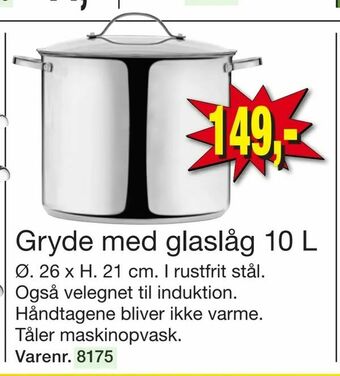 Harald Nyborg Gryde med glaslåg 10 L tilbud