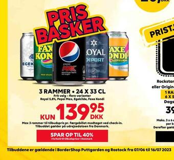 BorderShop Royal 5,8%, pepsi max, egekilde, faxe kondi tilbud