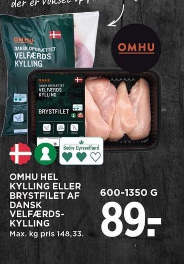 OMHU HEL KYLLING ELLER BRYSTFILET AF DANSK VELFÆRDSKYLLING tilbud hos MENY