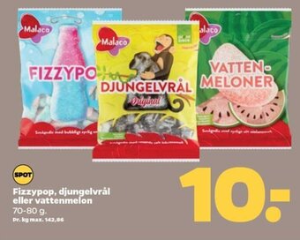 Fizzypop, djungelvrål eller vattenmelon 70-80 g.