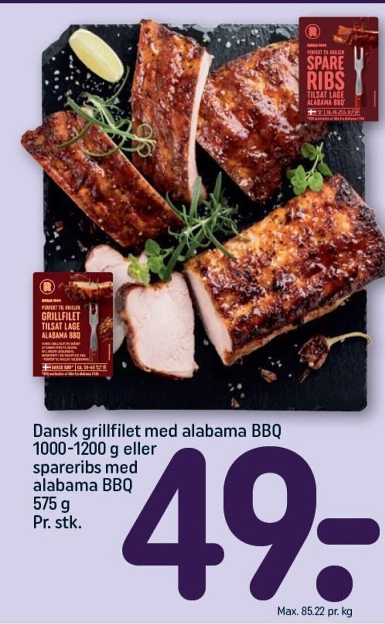 Dansk grillfilet med alabama BBQ 10001200 g eller spareribs med