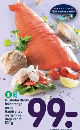Musholm dansk halehængt ørred Håndsaltet og gammel-dags røget 500 g