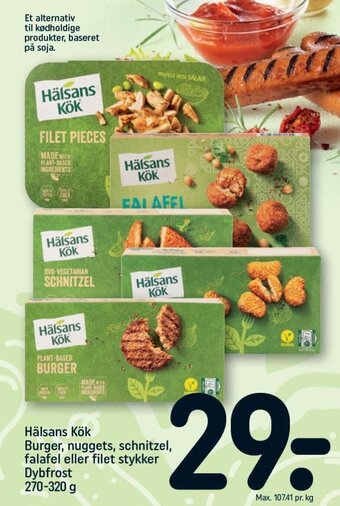 REMA 1000 Hälsans Kök Burger, nuggets, schnitzel, falafel eller filet stykker Dybfrost 270-320 g tilbud