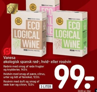 REMA 1000 Vanesa økologisk spansk rød-, hvid- eller rosévin tilbud