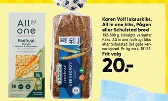 Bilka Karen volf luksuskiks, all in one kiks, pågen eller schulstad brød tilbud