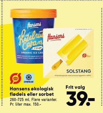 Bilka Hansens økologisk flødeis eller sorbet tilbud