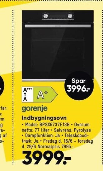 Bilka Gorenje indbygningsovn tilbud