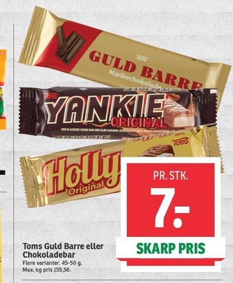SPAR Toms guld barre eller chokoladebar tilbud