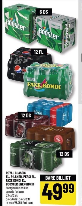 Løvbjerg Royal classic el. pilsner, pepsi el. faxe kondi el. booster energidrik tilbud