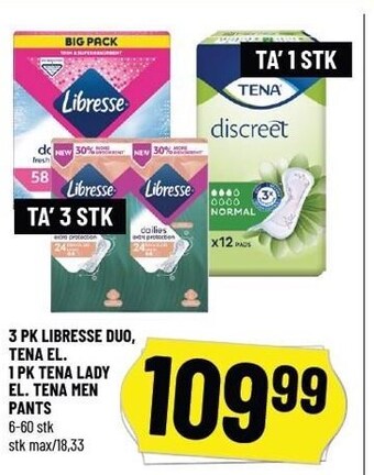 Løvbjerg 3 pk libresse duo, tena el. 1 pk tena lady el. tena men pants tilbud