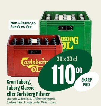 Min Købmand Grøn tuborg, tuborg classic eller carlsberg pilsner tilbud