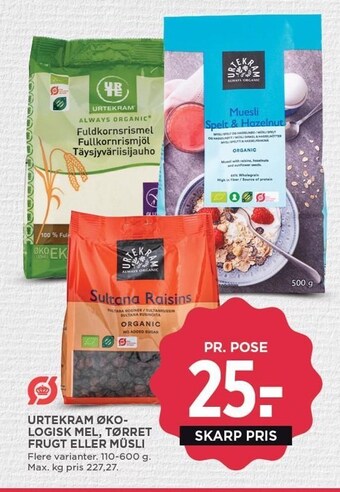 MENY Urtekram økologisk mel, tørret frugt eller müsli tilbud