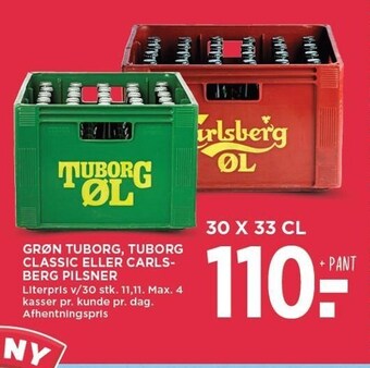 MENY Grøn tuborg, tuborg classic eller carlsberg pilsner tilbud